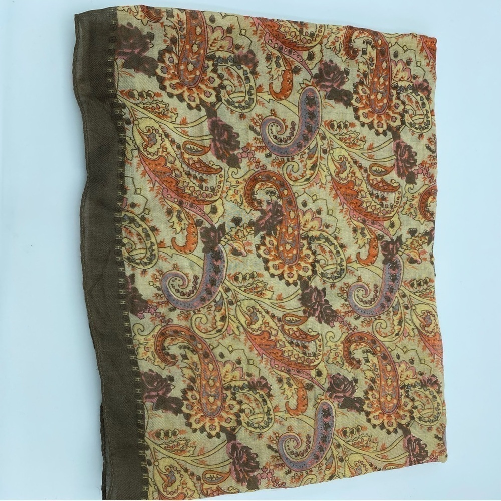 D&Y Paisley and Floral Rose, Purple and Brown Scarf